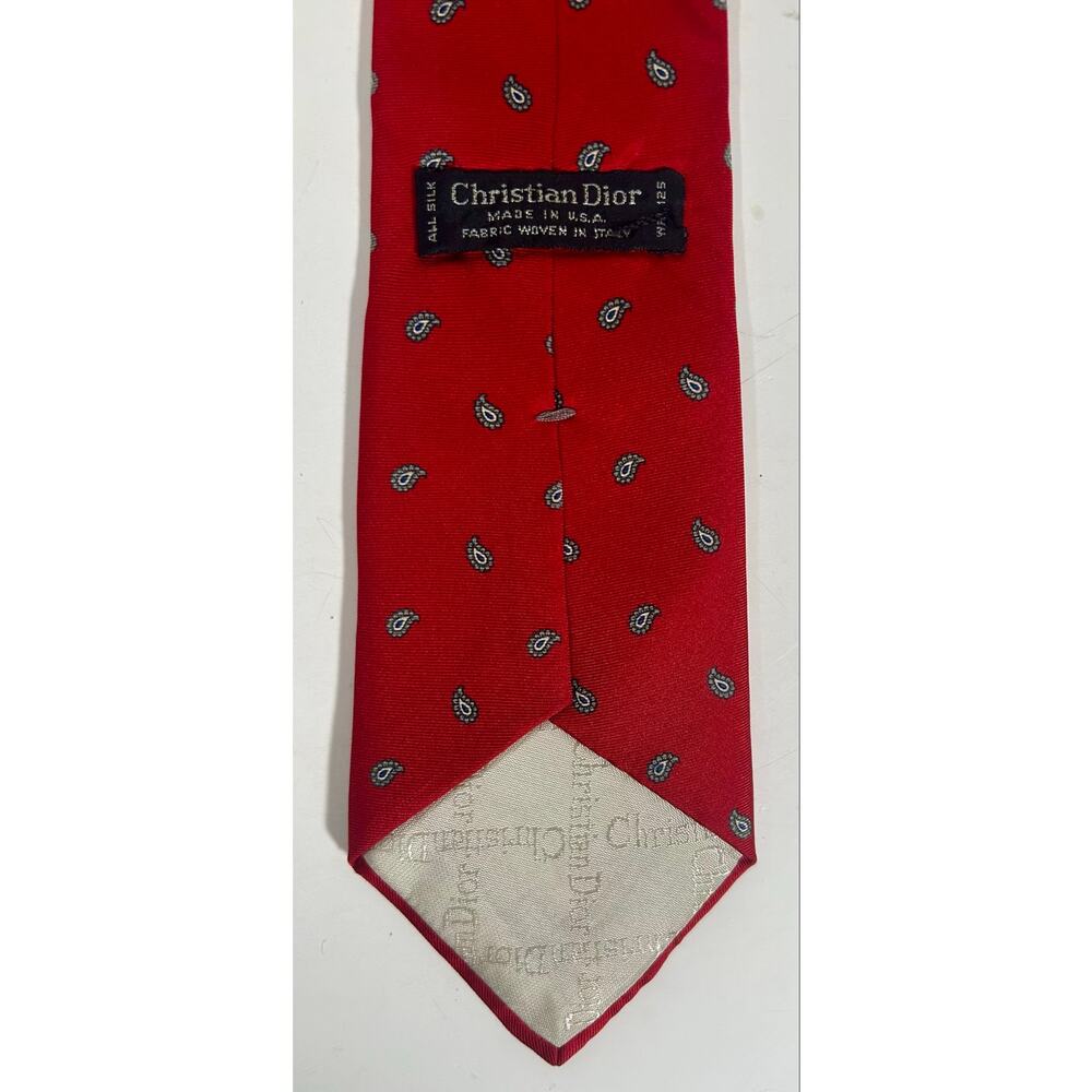 Vintage Christian Dior Red 100% Silk Paisley Neck Tie Made In USA Italian Fabric